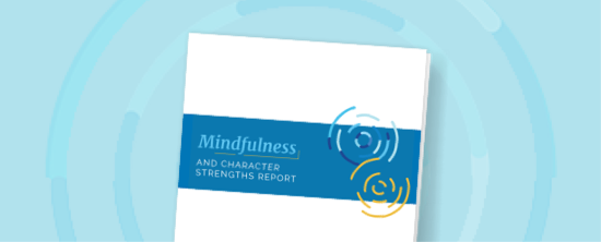 Person reviewing their mindfulness and character strengths report on a tablet.